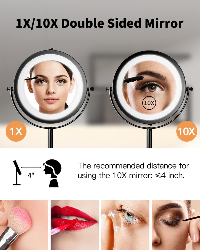Benbilry Lighted Makeup Mirror  1x/10x Magnifying Double Sided LED Vanity Mirror with Lights and Magnification  Battery Operated 360 Swivel 7  Cordless Shaving Mirror for Bathroom Bedroom Black - Image 3